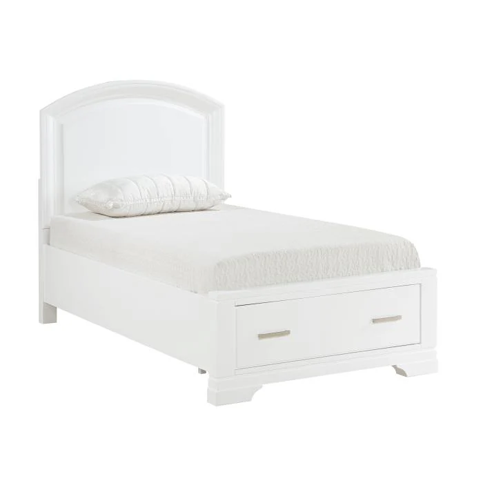1520WHT-1-Youth (3) Twin Platform Bed with Footboard Storage