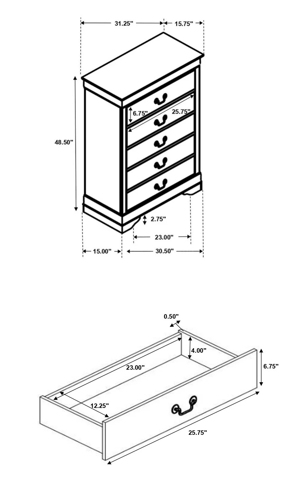 Louis Philippe 4 & 5 Piece Panel Bedroom Set with High Headboard E.king & Full