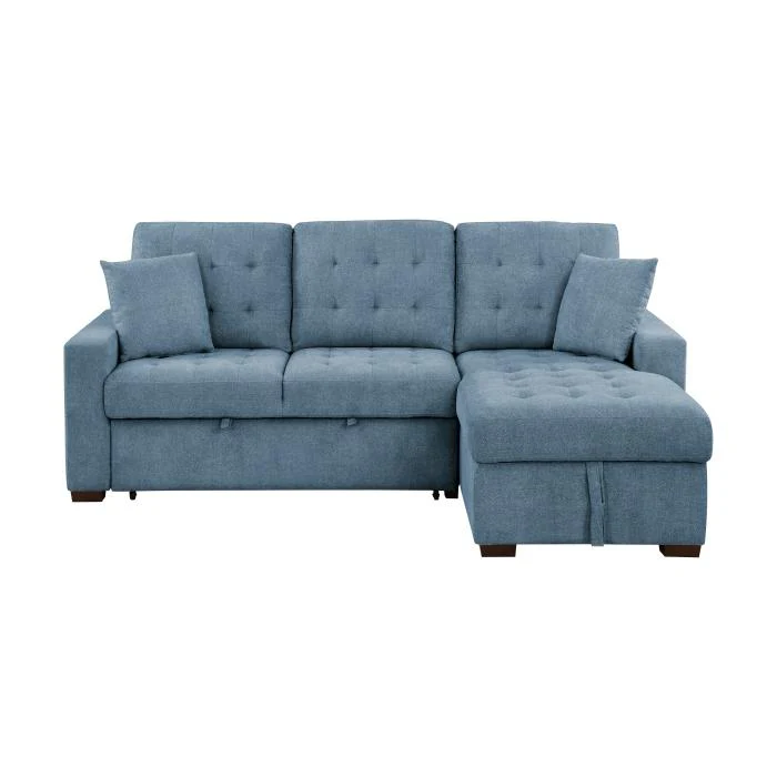 9816BU2LLRC - (2)2-Piece Sectional with Right Chaise, Pull-out Bed and Hidden Storage