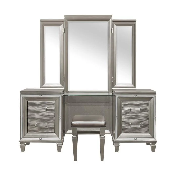 Tamsin 3pcs Vanity Dresser with Mirror in Silver Grey Metallic 1616-15