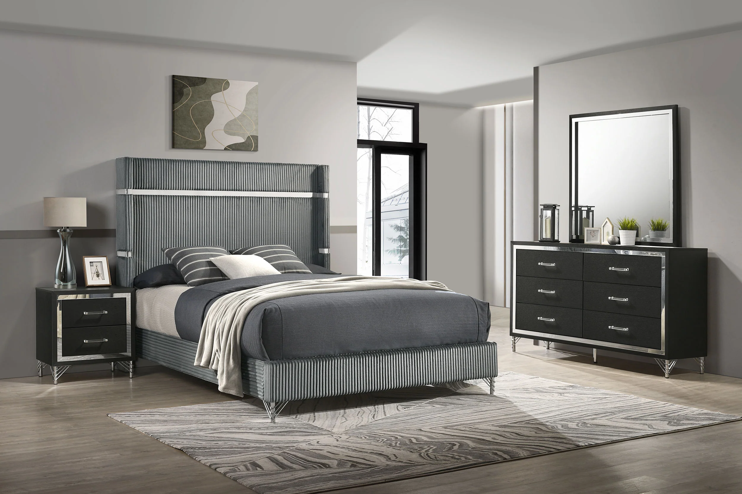 Lucia 4 & 5 Piece Bedroom Set King & Queen Beige & Grey