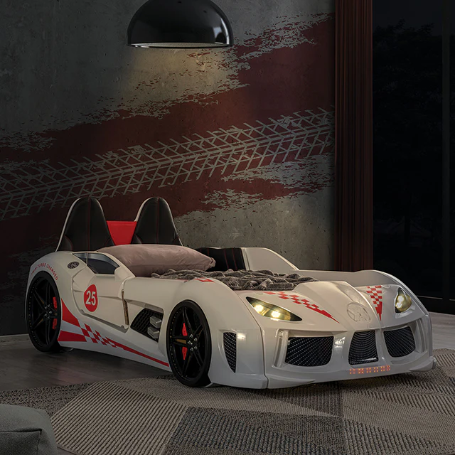 Trackster Bed White, Red,, Black, & Blue