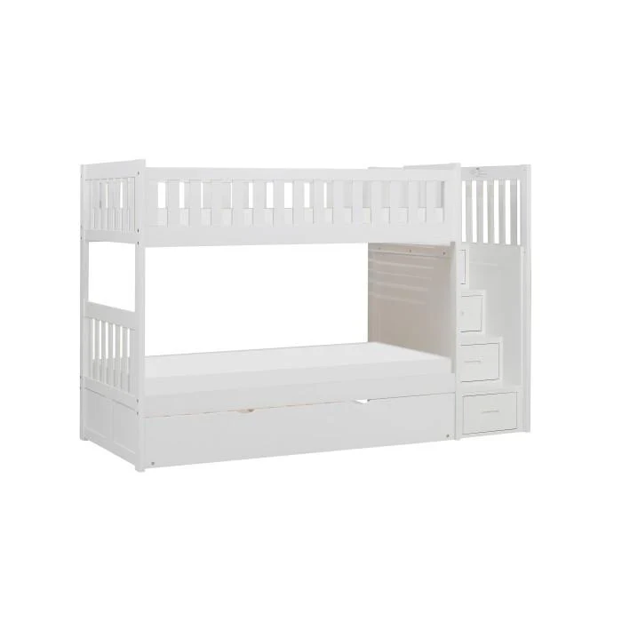 B2053SBW-1R - (5) Twin/Twin Step Bunk Bed with Twin Trundle