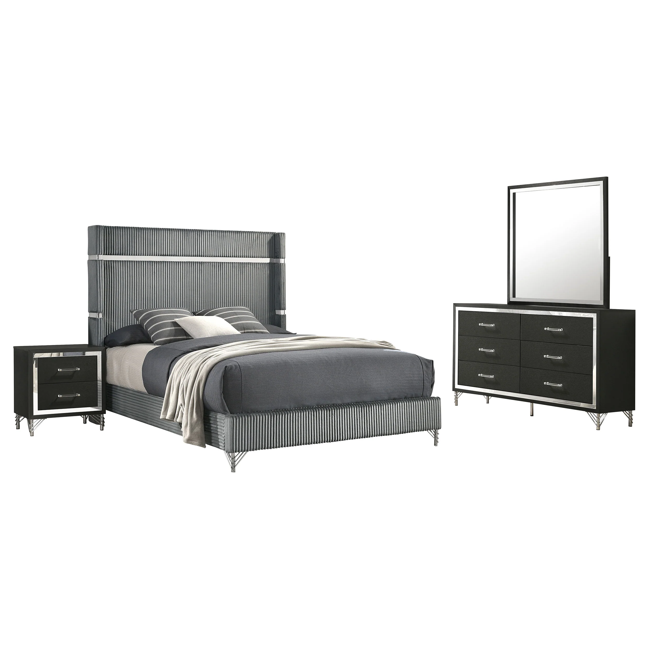 Lucia 4 & 5 Piece Bedroom Set King & Queen Beige & Grey