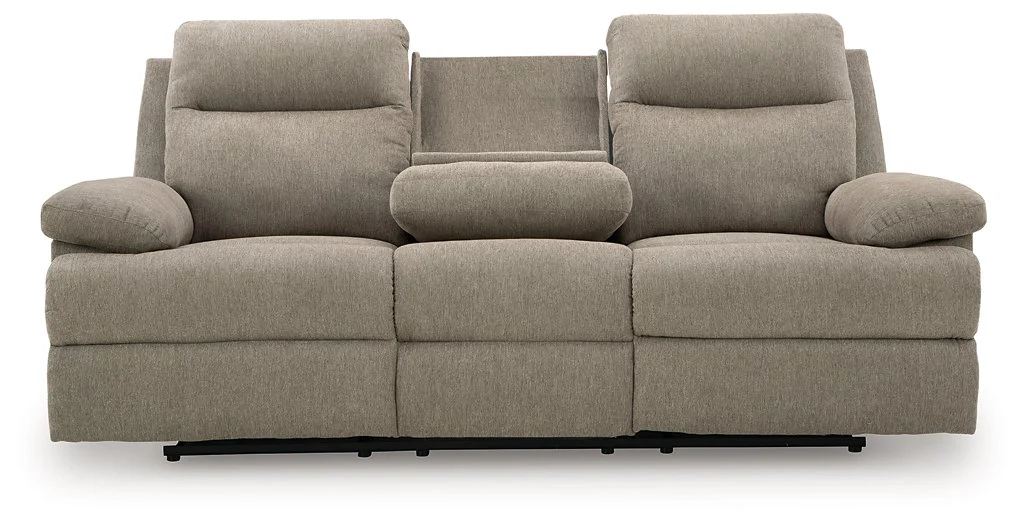 Side-Swipe Reclining Sofa with Drop Down Table