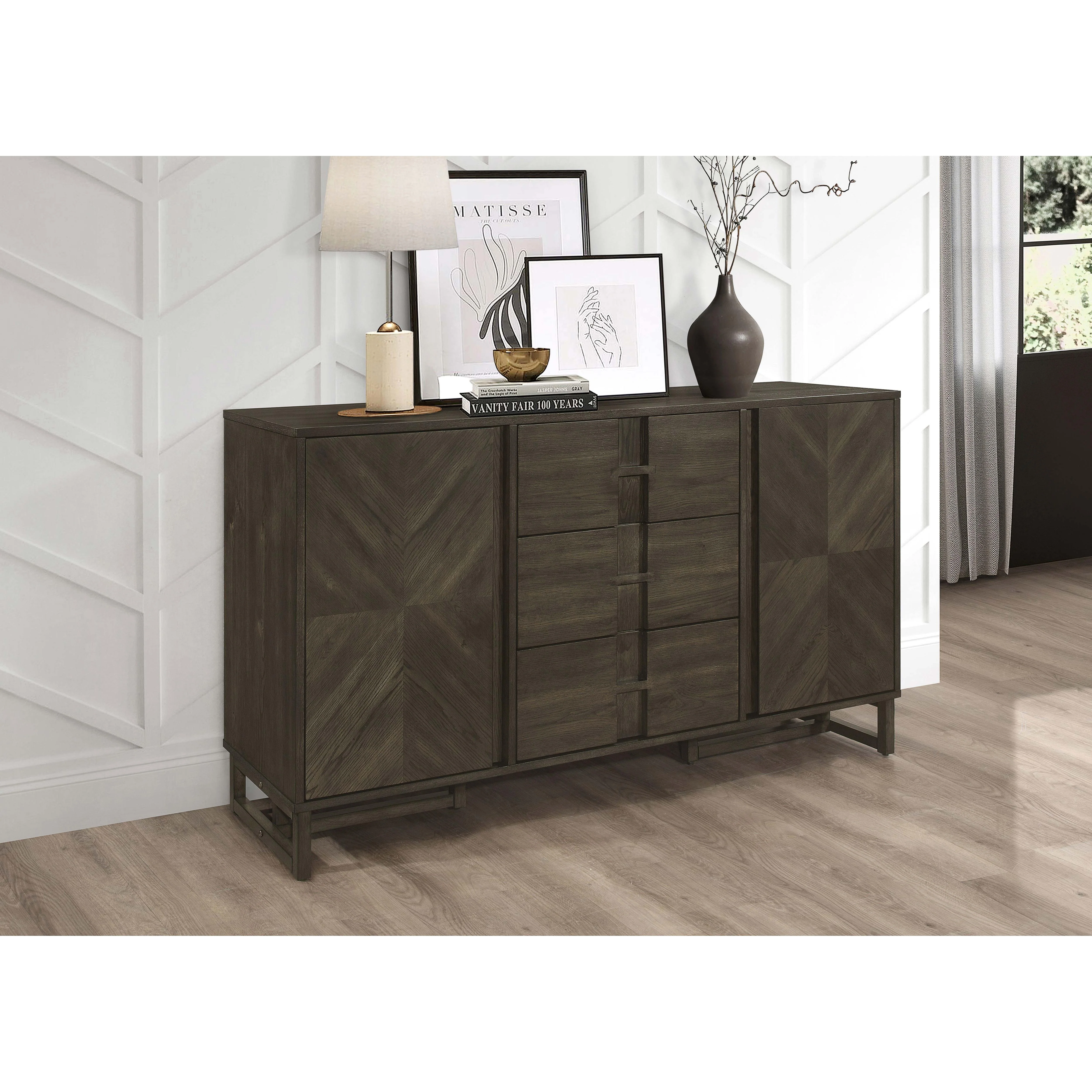 Kelly 3-drawer Storage Dining Sideboard Server Dark Grey
