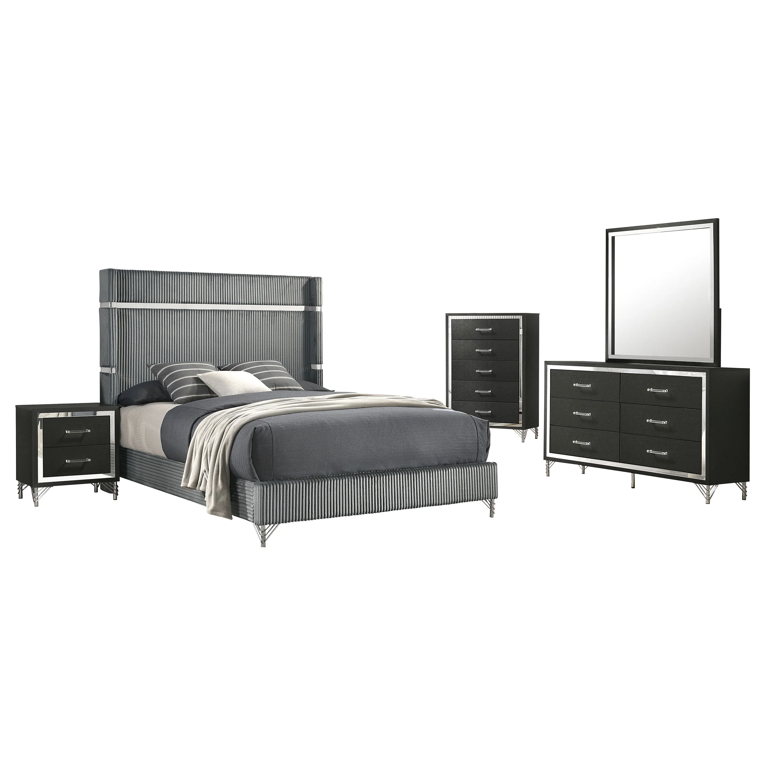 Lucia 4 & 5 Piece Bedroom Set King & Queen Beige & Grey