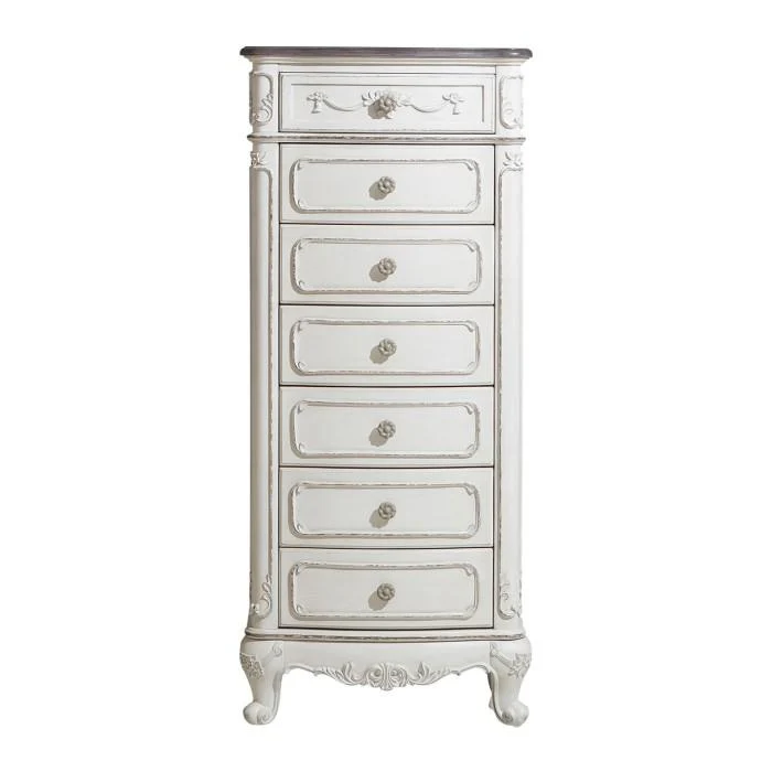 Cinderella 7 Drawer Tall Chest Antique White with Grey Rub-Through 1386NW-12