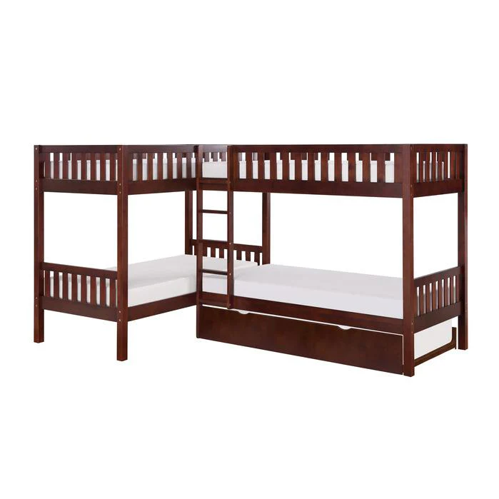 B2013CNDC-1R - (4) Corner Bunk Bed with Twin Trundle