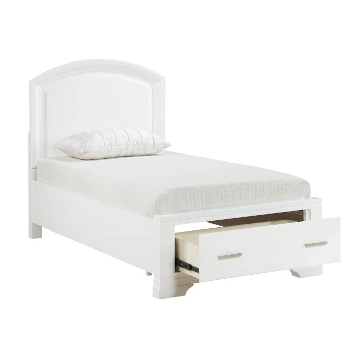 1520WHT-1-Youth (3) Twin Platform Bed with Footboard Storage