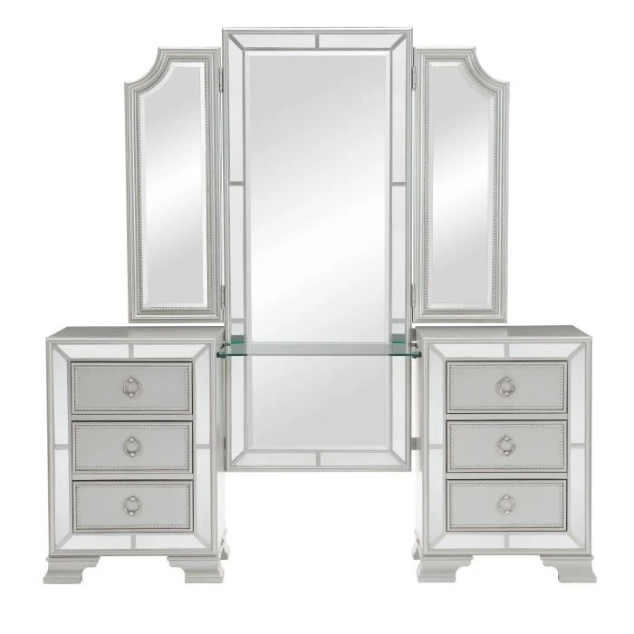 Avondale Vanity Dresser with Mirror in Silver 1646-15