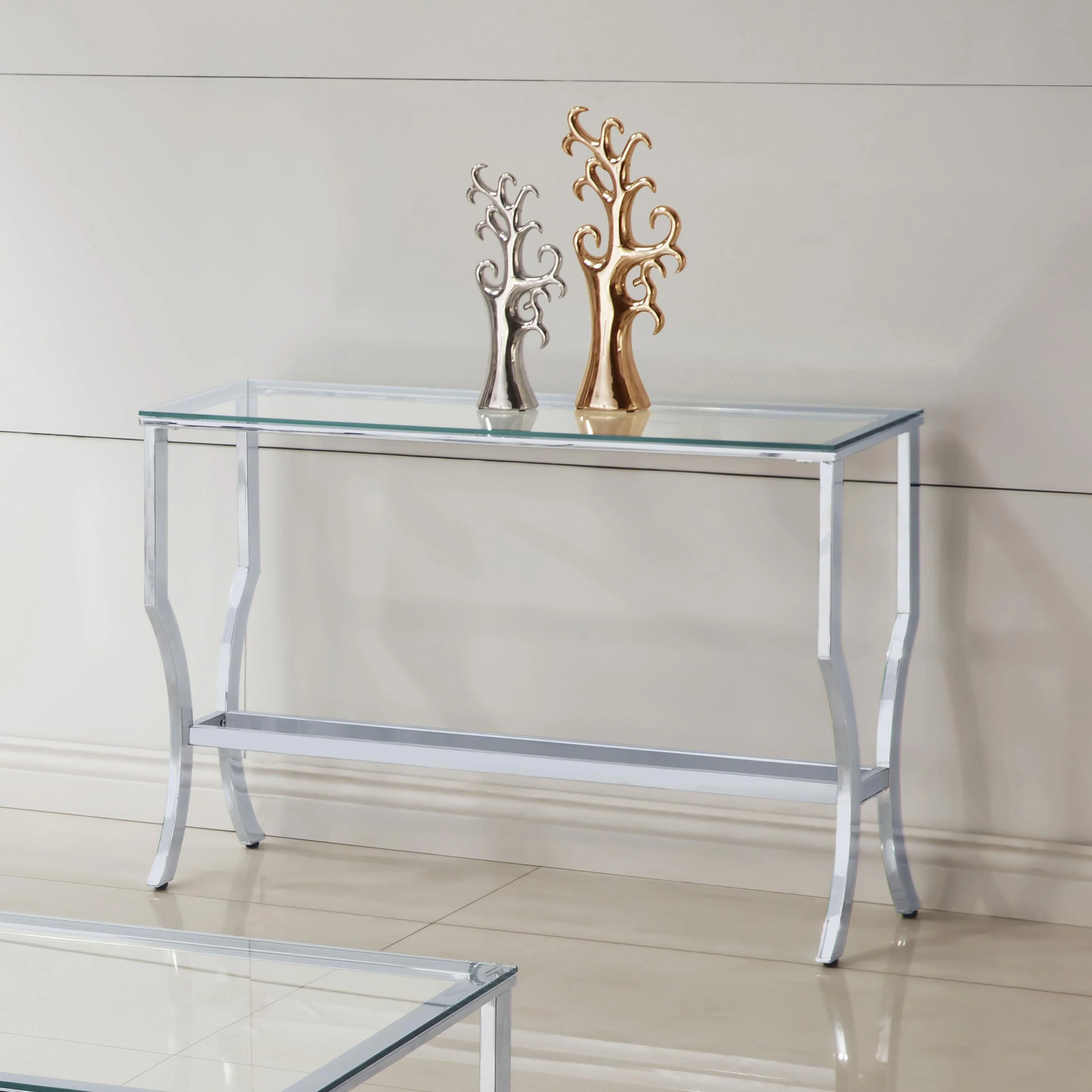 Saide Rectangular Sofa Table with Mirrored Shelf Chrome