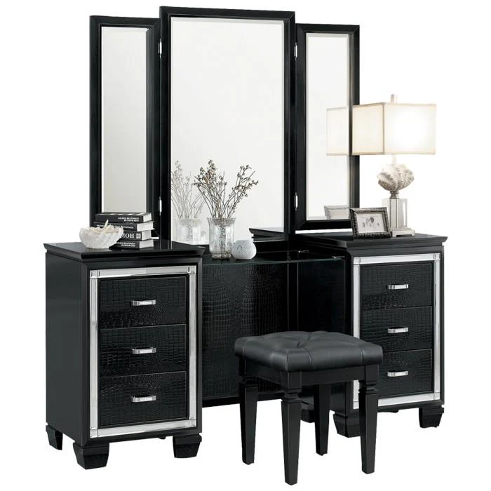 Allura Vanity Dresser with Mirror in Black 1916BK-15
