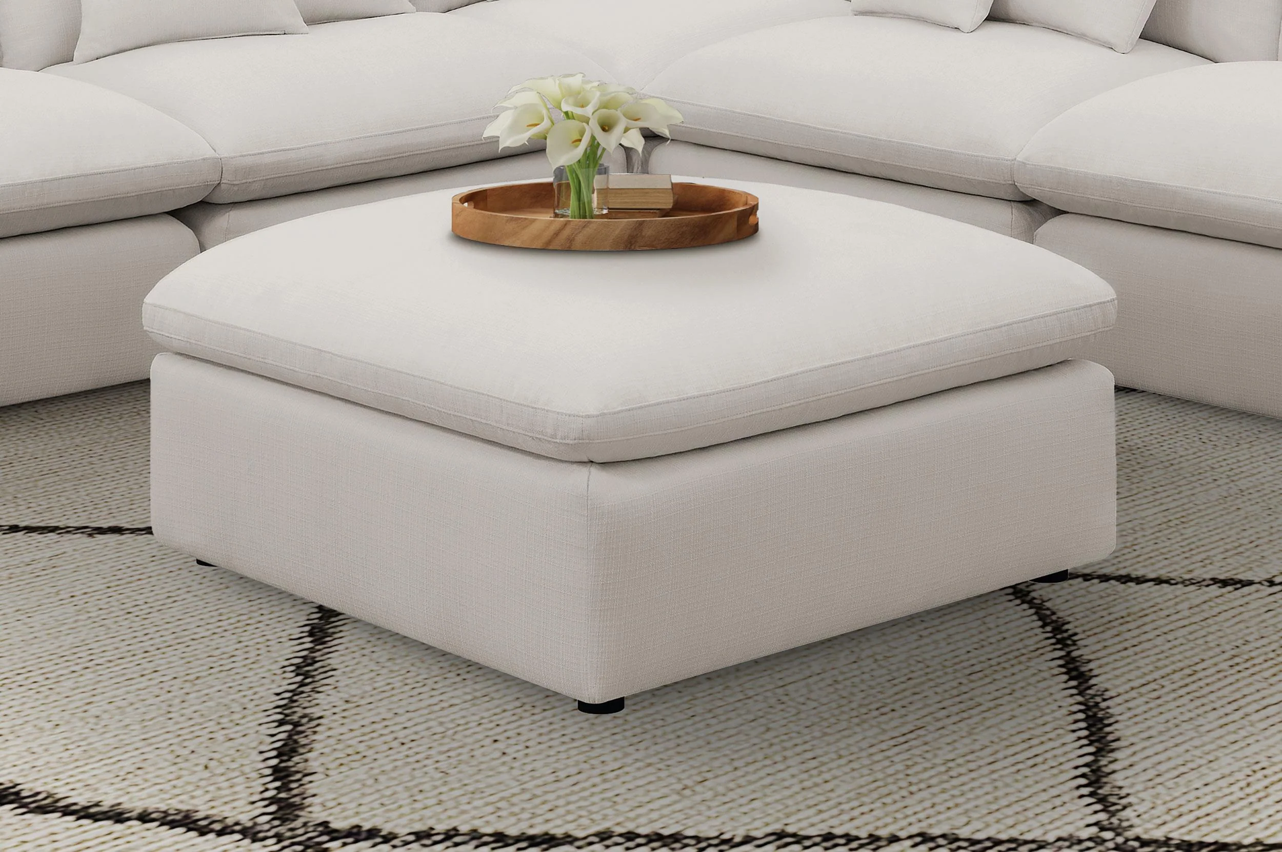 Hobson Cushion Seat Ottoman Off-White