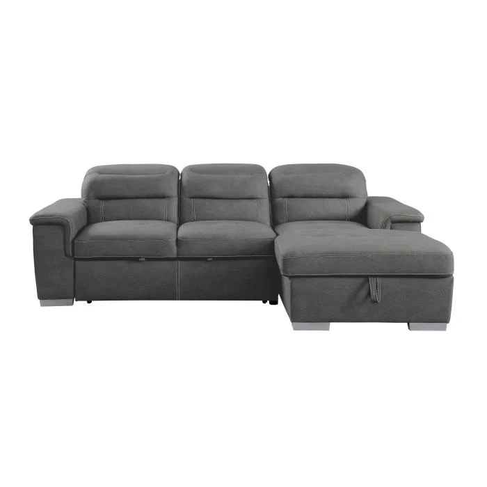 9808SGYSC - (2)2-Piece Sectional with Adjustable Headrests, Pull-out Bed and Right Chaise with Hidden Storage
