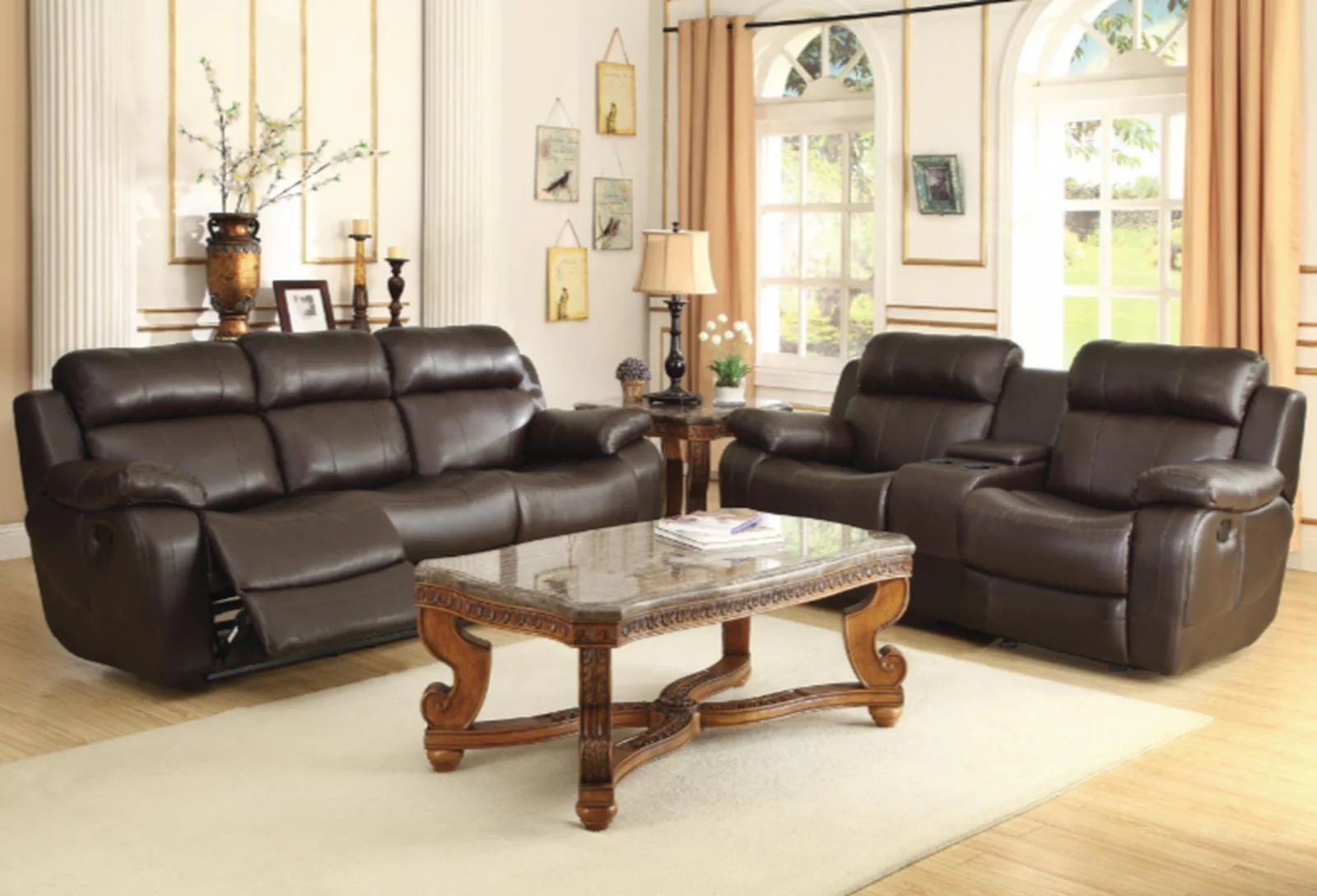 Marille Double Reclining Sofa in Brown