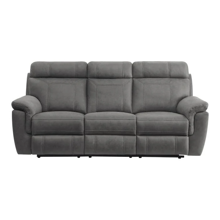 9301GRY-3 - Double Reclining Sofa with Center Drop-Down Cup Holders