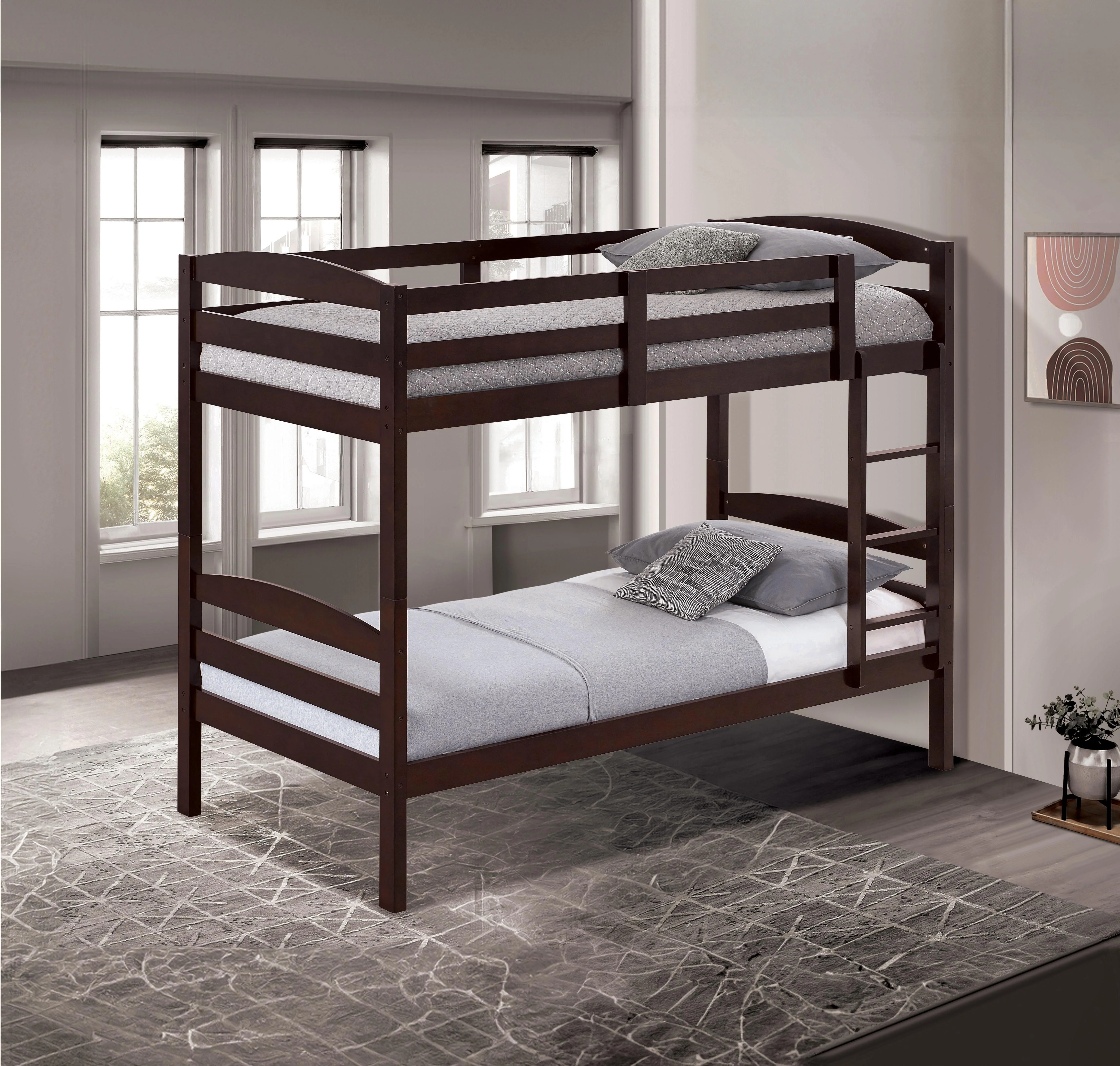 Finsbury Twin Twin Bunk Bed Espresso, Grey & White