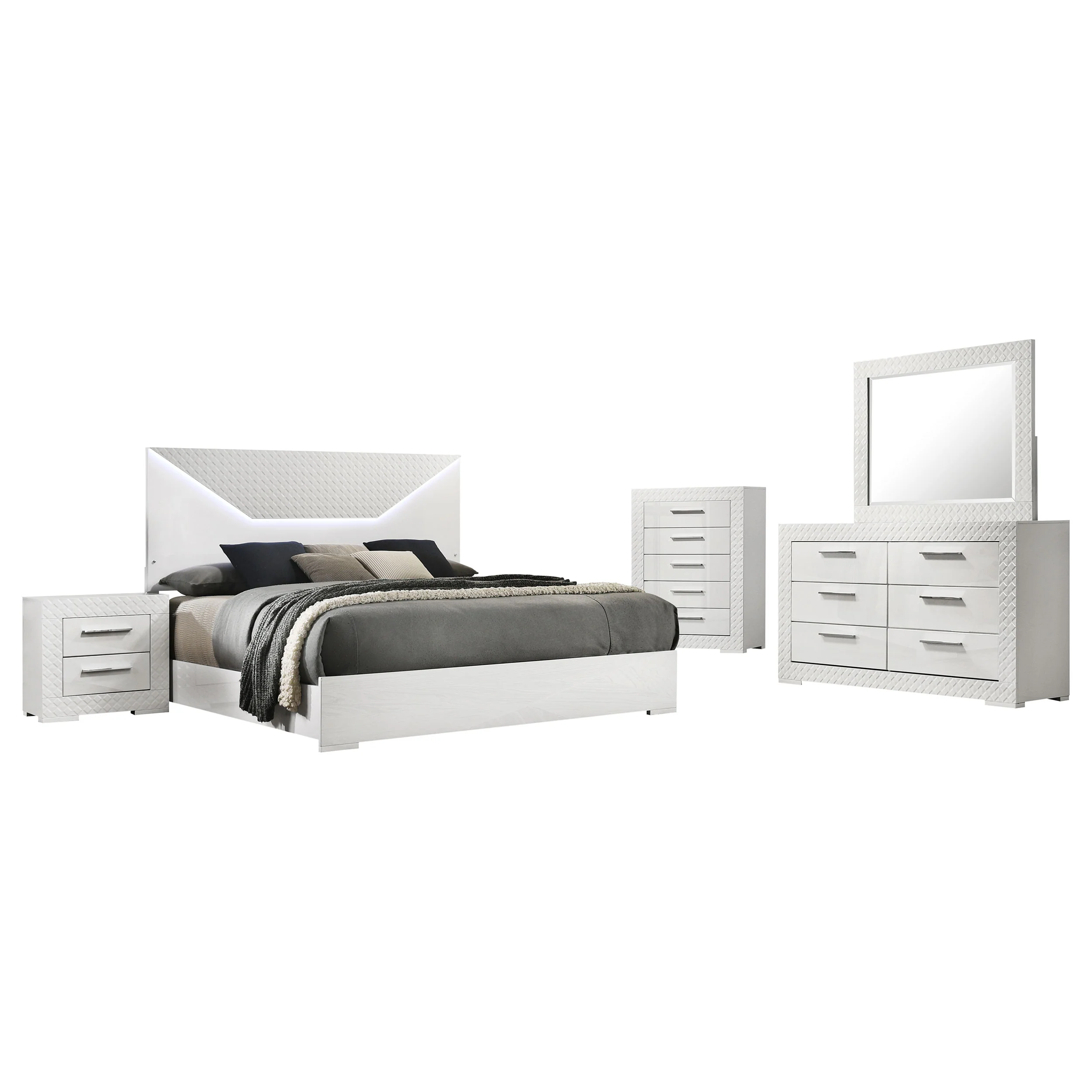 Ives 4 & 5 Piece Bedroom Set E.king & Queen White & Grey