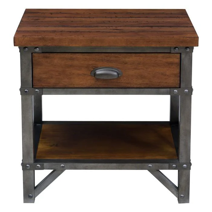Holverson Nightstand in Rustic Brown & Gunmetal 1715-4