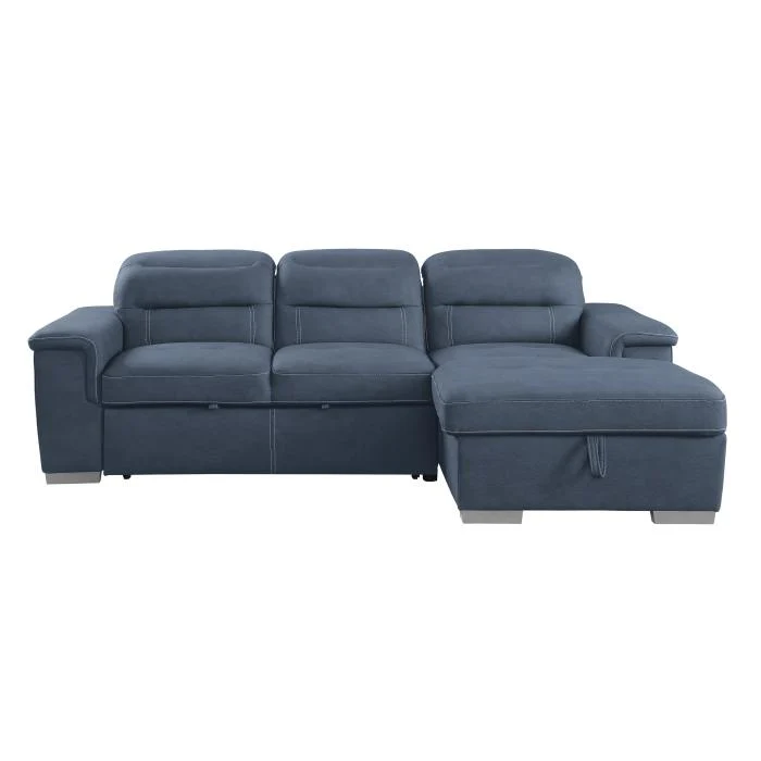 9808BUESC - (2)2-Piece Sectional with Adjustable Headrests, Pull-out Bed and Right Chaise with Hidden Storage