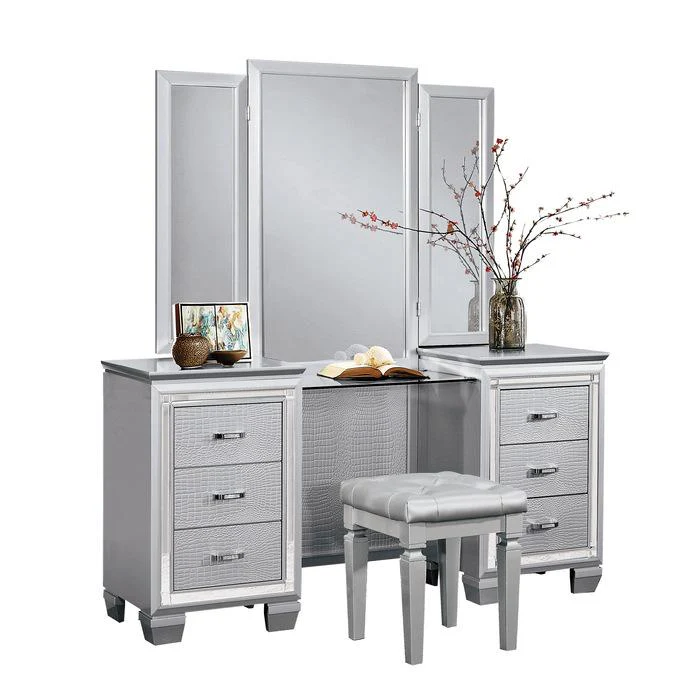 Allura Vanity Dresser with Mirror in Silver 1916-15