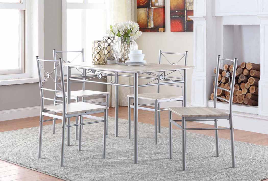Anna Fontana 5-piece Rectangular Dining Set Brushed Silver