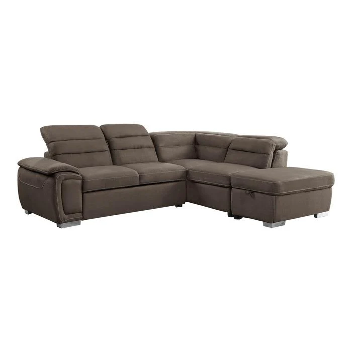 8277CH - (3)3-Piece Sectional with Adjustable Headrests, Pull-out Bed and Right Chaise with Storage Ottoman