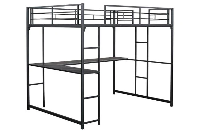 Cybill Full Loft Bed White, Silver, & Black
