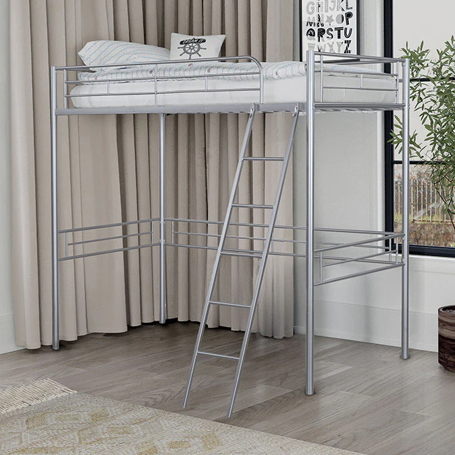 Myles Twin Loft Bed White, Silver & Black