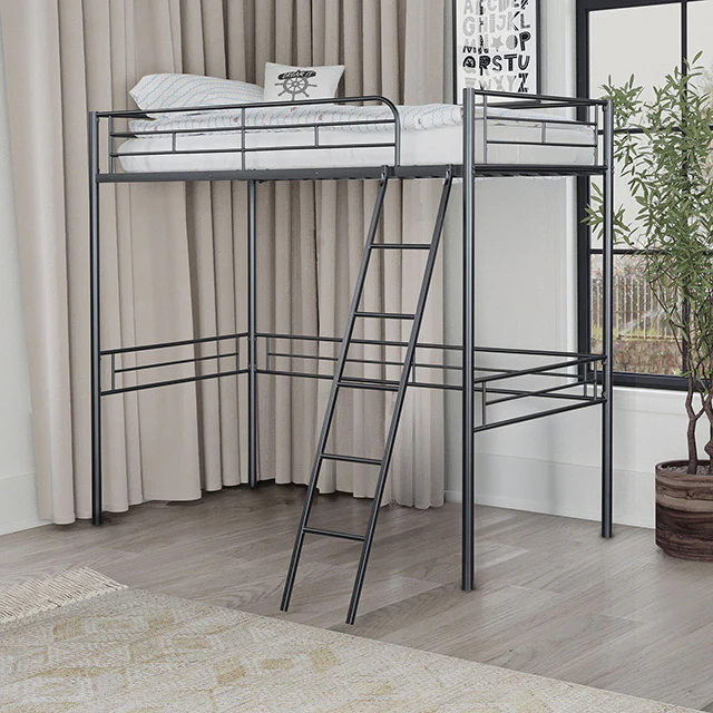 Myles Twin Loft Bed White, Silver & Black