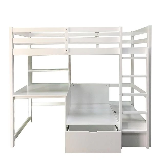 CALLISTUS Twin Workstation Loft Bed, White & Gray