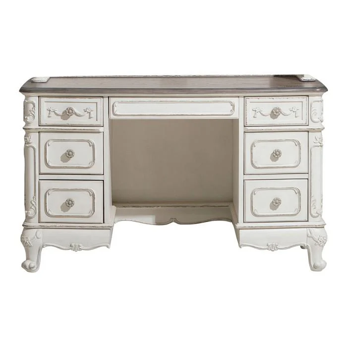 Cinderella Writing Desk in Antique White with Grey Rub-Through 1386NW-11