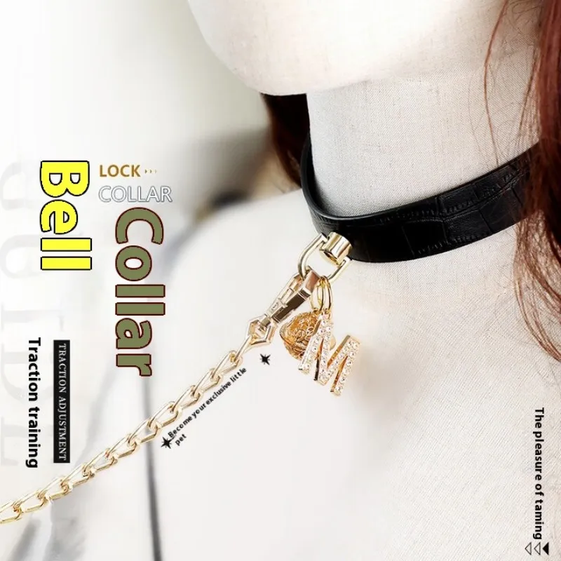 BDSM Sexy Necklace Collar Leather Cosplay Slave Heart Collars And Leash Set For Women Bondage Gothic Choker Bell Accessories