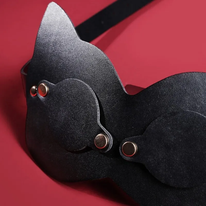 High Quality Sexy PU Leather Mystery Erotic Bondage Cat Ear Eye Cosplay Face Mask Sex Erotic Costumes Party Halloween BDSM Toys