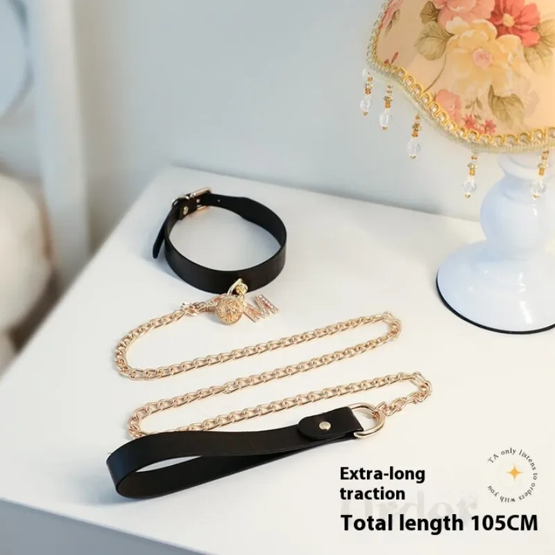 BDSM Sexy Necklace Collar Leather Cosplay Slave Heart Collars And Leash Set For Women Bondage Gothic Choker Bell Accessories