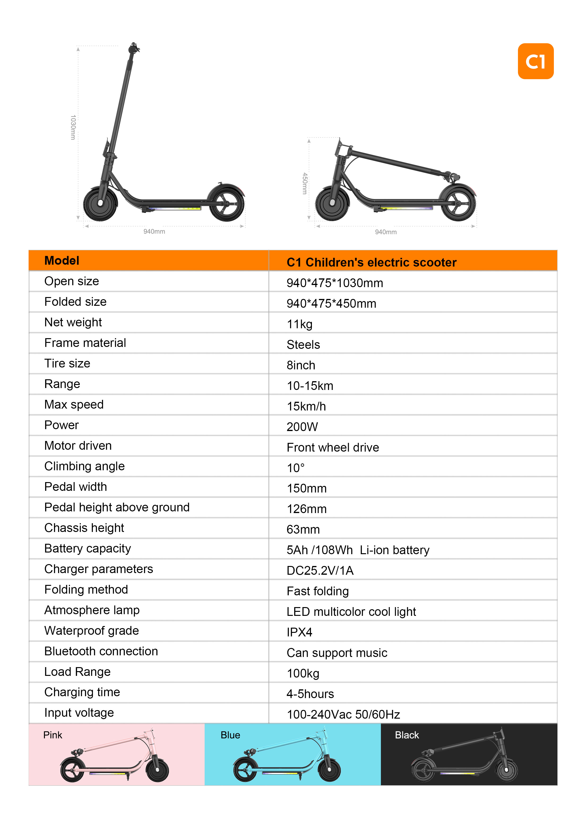 Kids Electric Scooter with LED Lights 200W Motor 8-Inch Tires Foldable E Scooter for Children