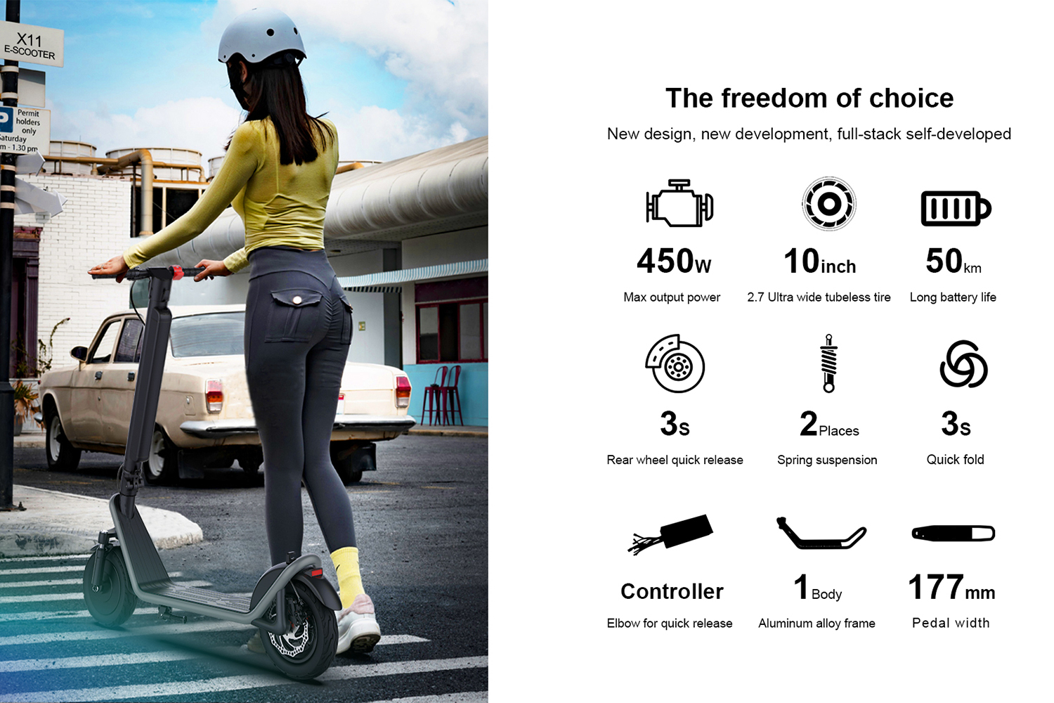 Folding Electric Scooter for Adults 450W Motor 10-Inch Tires 50km Long-Range Commuter E Scooter