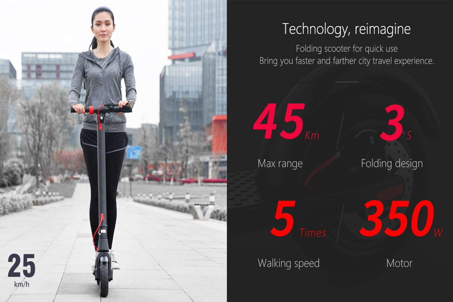 Folding Electric Scooter for Adults 350W Motor 45km Range Long-Range Commuter E Scooter with Embedded Battery