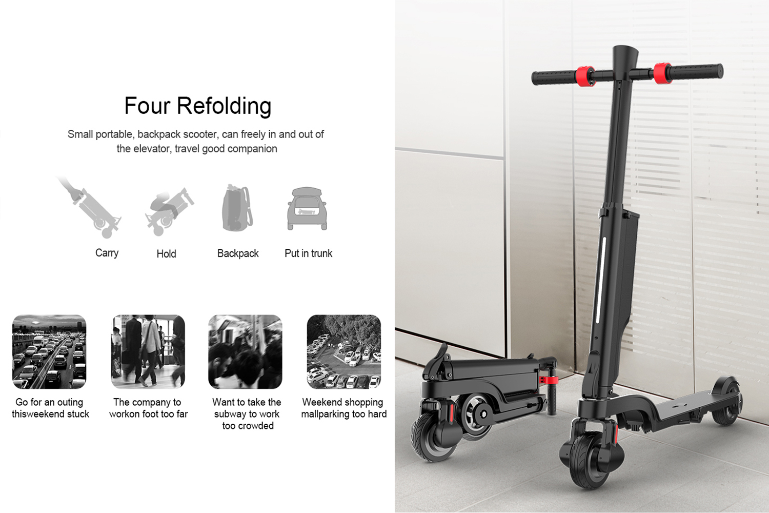 Portable Lightweight Folding Electric Scooter for Adults 250W Motor with Removable Battery and Dual Brake System