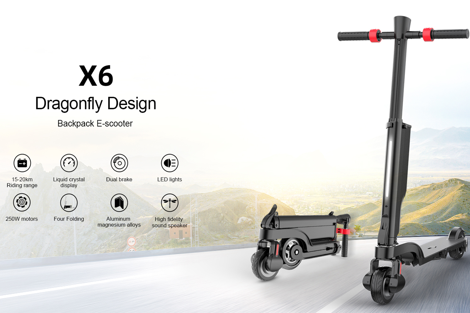 Portable Lightweight Folding Electric Scooter for Adults 250W Motor with Removable Battery and Dual Brake System