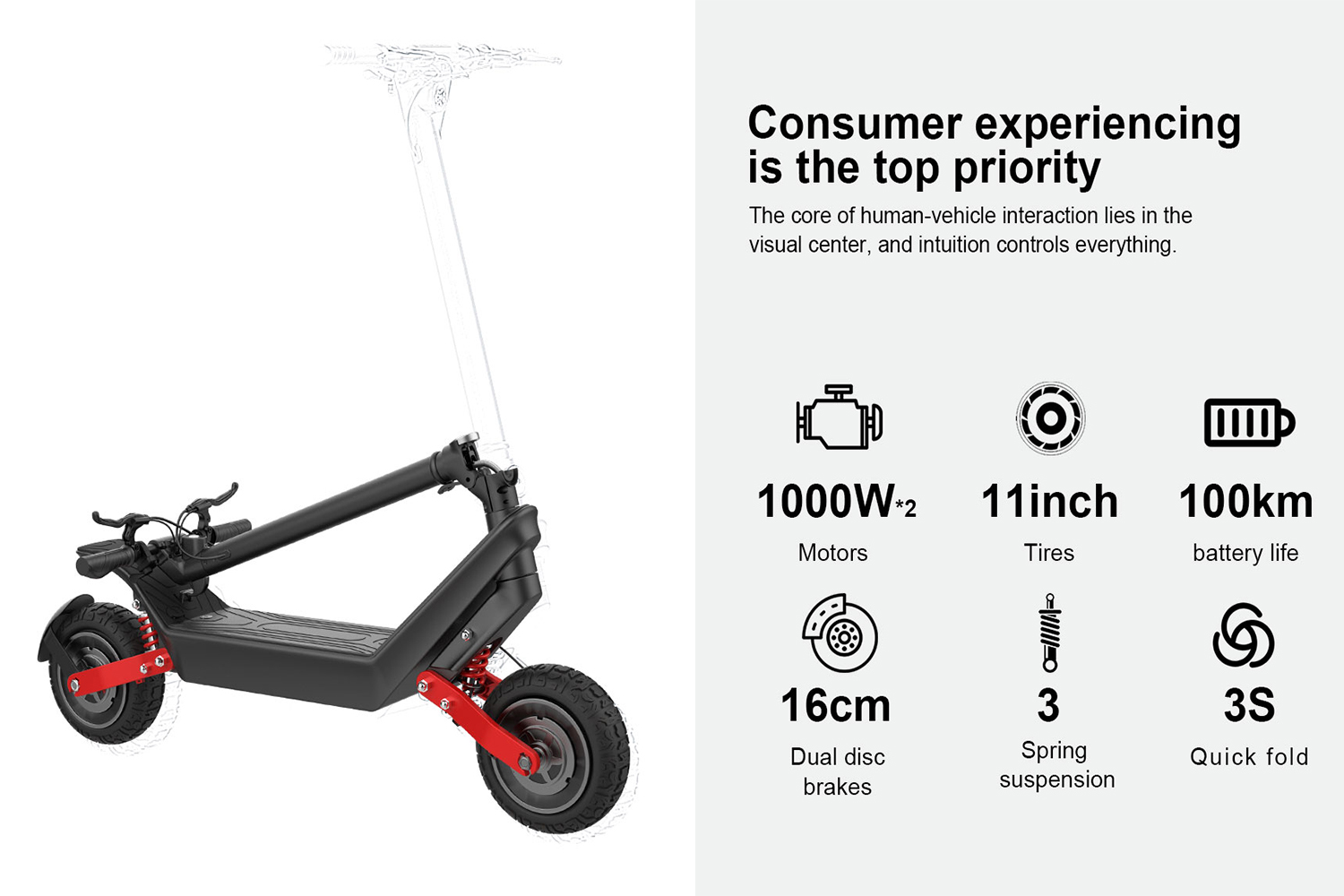 Folding Off-Road Electric Scooter for Adults 2000W Dual Motor 11-Inch Tires Long-Range Commuter E Scooter