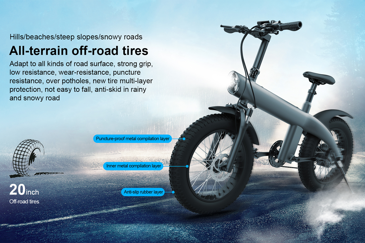 All-Terrain Folding Electric Bike for Adults – 750W Powerful Motor, 20-Inch Fat Tires, Dual Disc Brakes, Removable Lithium Battery