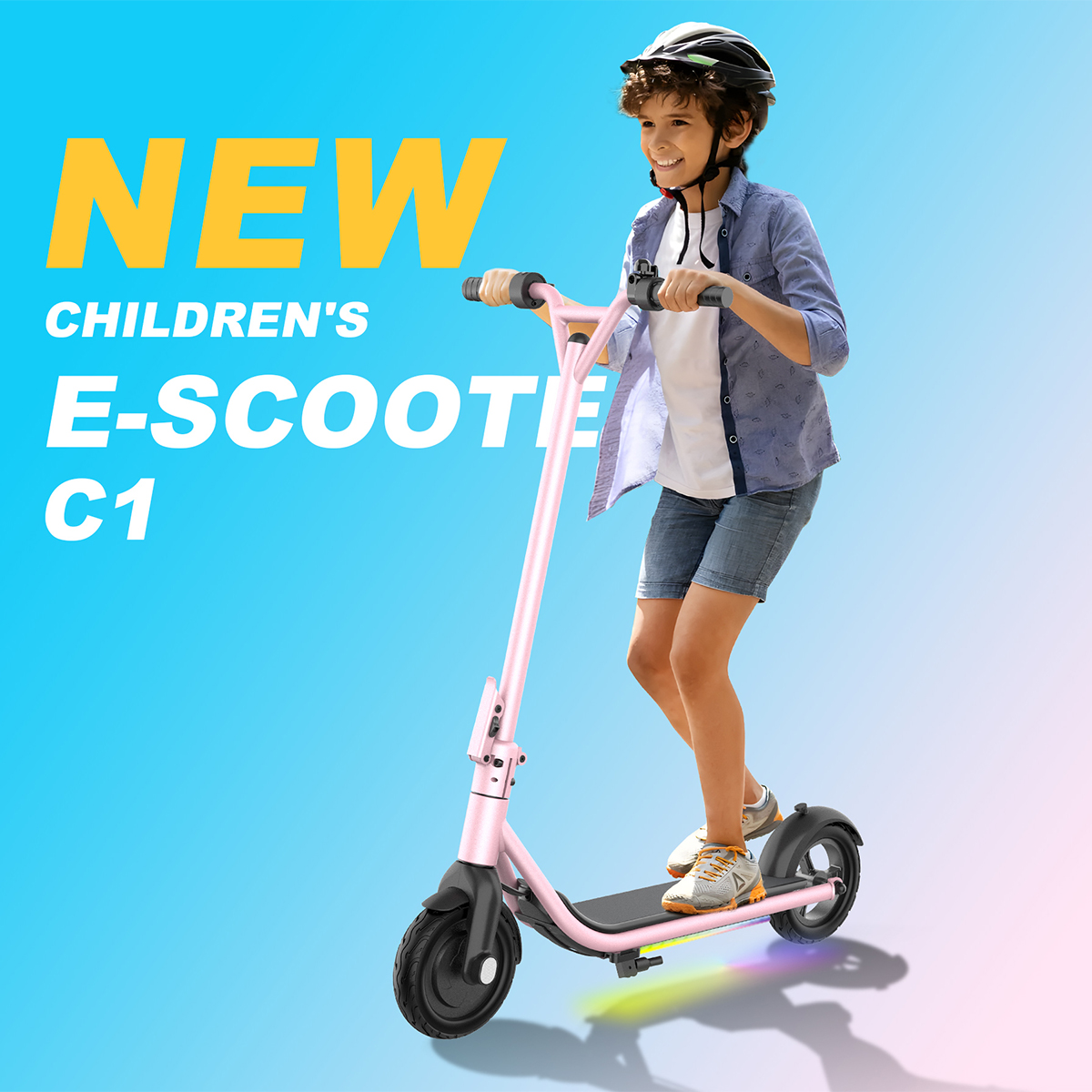 Kids Electric Scooter with LED Lights 200W Motor 8-Inch Tires Foldable E Scooter for Children