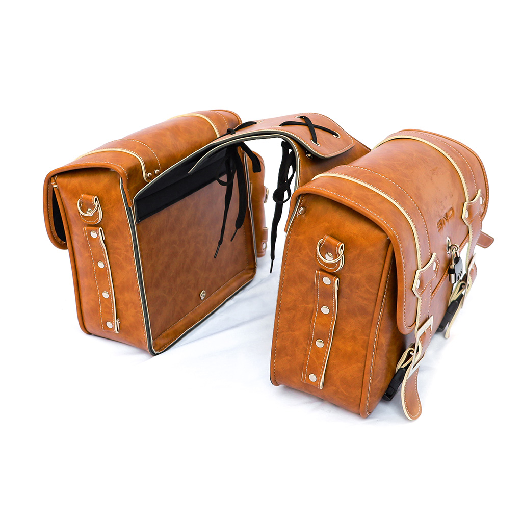 Genuine Leather Double Saddle Bag for Electric Bike – Waterproof Rear Rack Bicycle Panniers with Buckle Straps