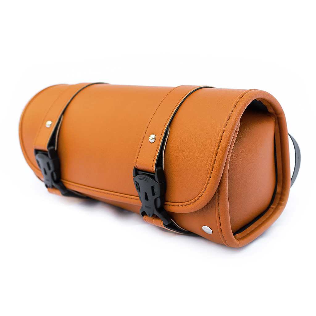 Genuine Leather Front Handlebar Bag for Electric Bike – Vintage Waterproof Cylinder Storage Bag
