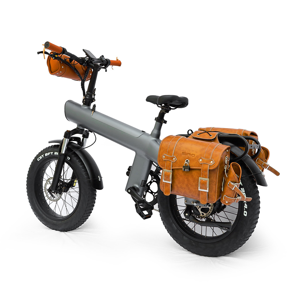 Genuine Leather Double Saddle Bag for Electric Bike – Waterproof Rear Rack Bicycle Panniers with Buckle Straps