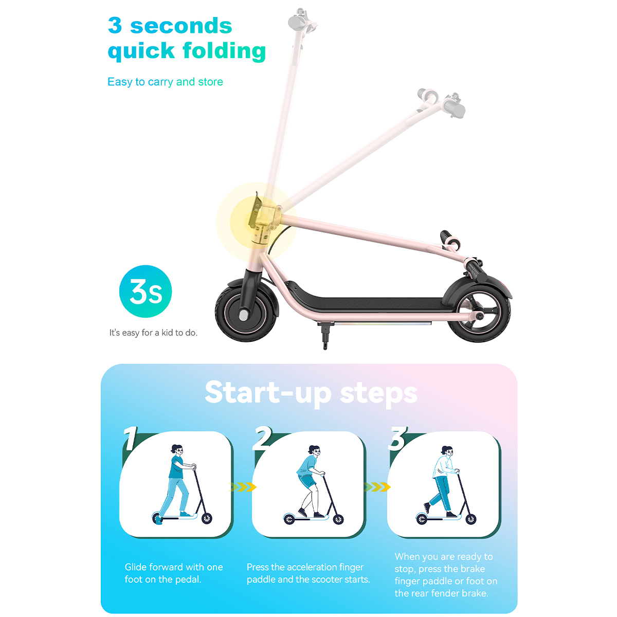 Kids Electric Scooter with LED Lights 200W Motor 8-Inch Tires Foldable E Scooter for Children