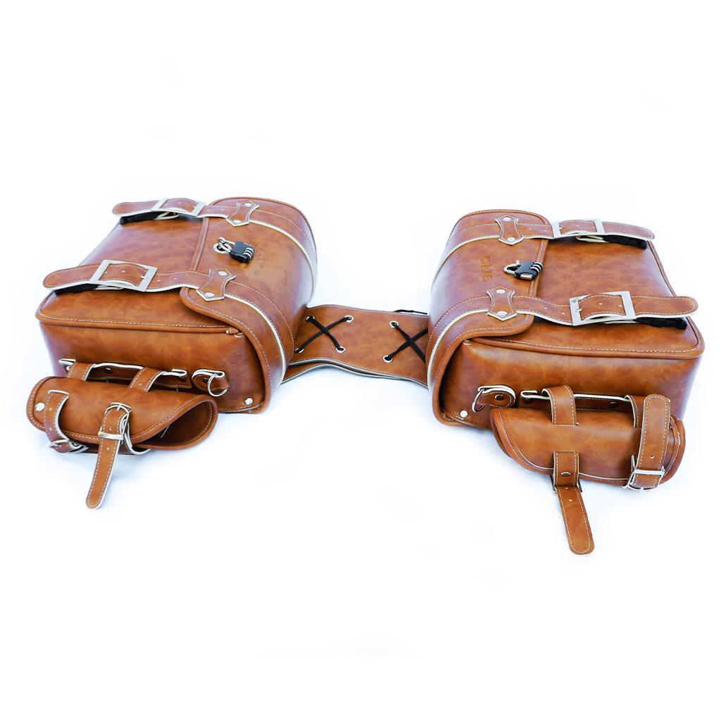 Genuine Leather Double Saddle Bag for Electric Bike – Waterproof Rear Rack Bicycle Panniers with Buckle Straps