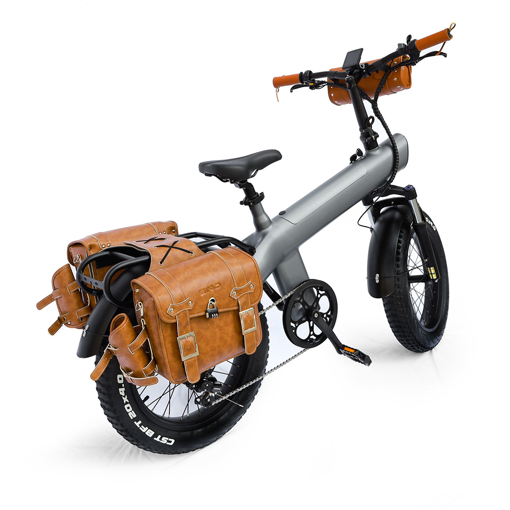 Genuine Leather Double Saddle Bag for Electric Bike – Waterproof Rear Rack Bicycle Panniers with Buckle Straps